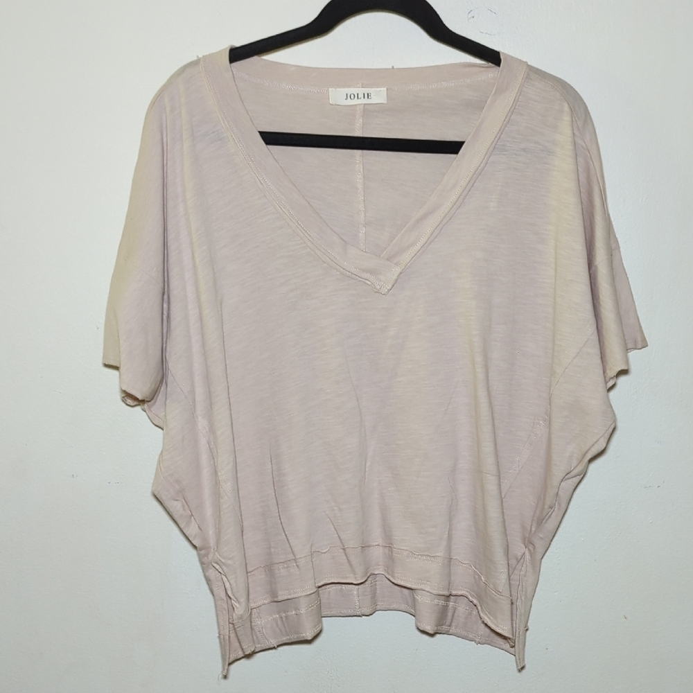 Jolie Women's Light Blush V-Neck Short Sleeve Top - Picture 1 of 4